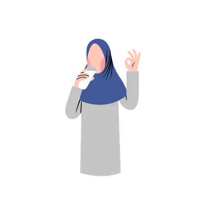 Hijab Woman Drinking Milk Illustration
