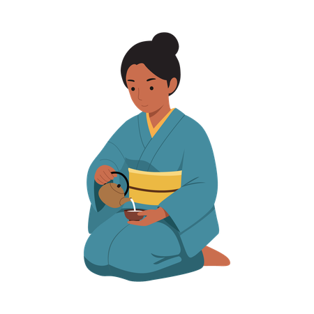 Woman Drinking Herbal Tea  Illustration