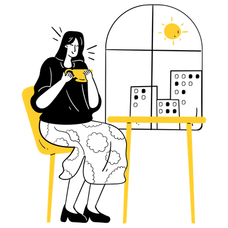 Woman drinking Morning Coffee Boost  Illustration