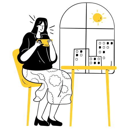 Woman drinking Morning Coffee Boost  Illustration