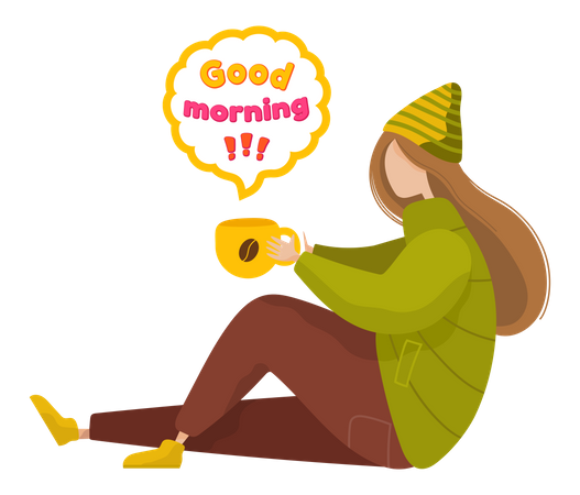 Woman drinking morning coffee  Illustration