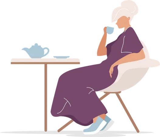 Woman Drinking Tea Flat Color Vector Faceless Character Girl In Trendy Clothes Relaxing Person In Street Cafe Alone Isolated Cartoon Illustration For Web Graphic Design And Animation Illustration