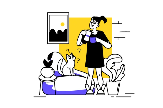 Woman drinking tea at home  Illustration