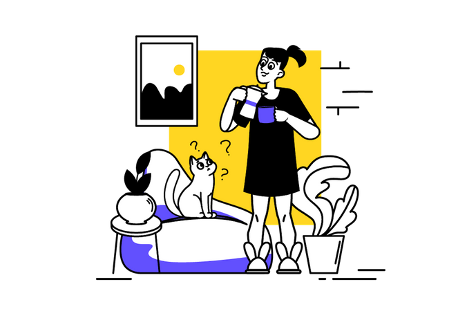 Woman drinking tea at home  Illustration