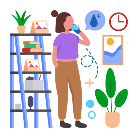 Woman Drinking Water  Illustration