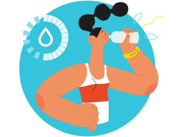 Runner Hydration Flat Vector Concept Illustration Of A Young Woman Wearing Athletic Shirt Drinking Water Countdown With A Drop Healthy Activity And Lifestyle イラスト