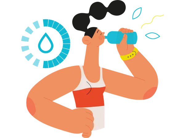 Runner Hydration Flat Vector Concept Illustration Of A Young Woman Wearing Athletic Shirt Drinking Water Countdown With A Drop Healthy Activity And Lifestyle Illustration