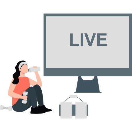 Woman drinking water and looking live show  Illustration