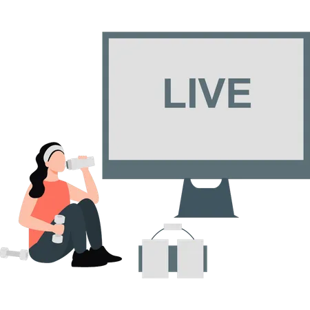 Woman drinking water and looking live show  Illustration