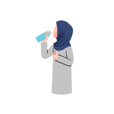 Woman drinking water from bottle Illustration