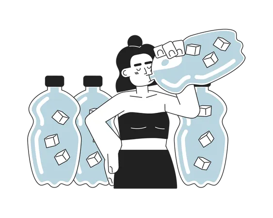 Woman drinking water from bottle  Illustration