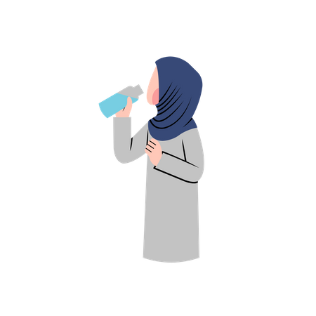 Woman drinking water from bottle  Illustration