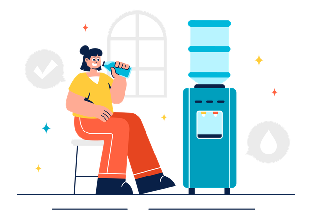 Woman Drinking Water  Illustration