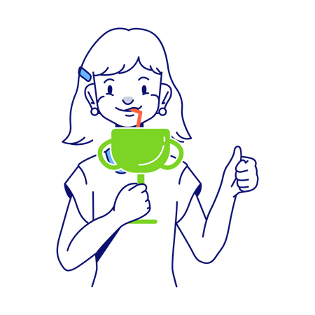 Woman drinks a cocktail out of a cup trophy  Illustration