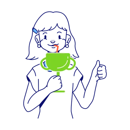 Woman drinks a cocktail out of a cup trophy  Illustration