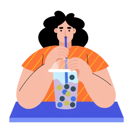 Woman drinks bubble tea  Illustration