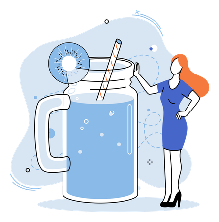 Woman drinks Green smoothie as healthy diet cocktail for slimming  Illustration