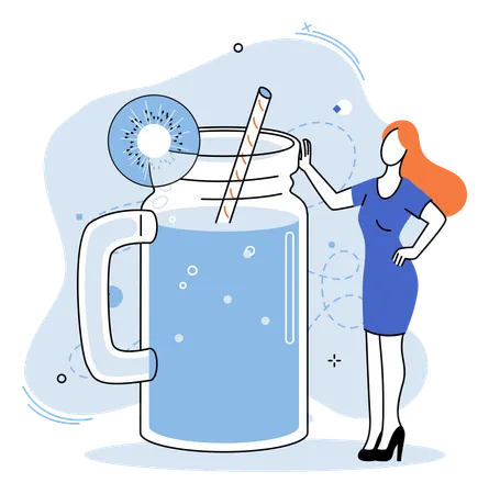 Woman drinks Green smoothie as healthy diet cocktail for slimming  Illustration
