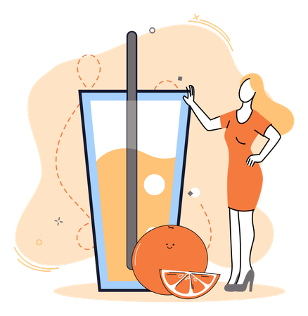 女性がレモンジュースを飲む  イラスト