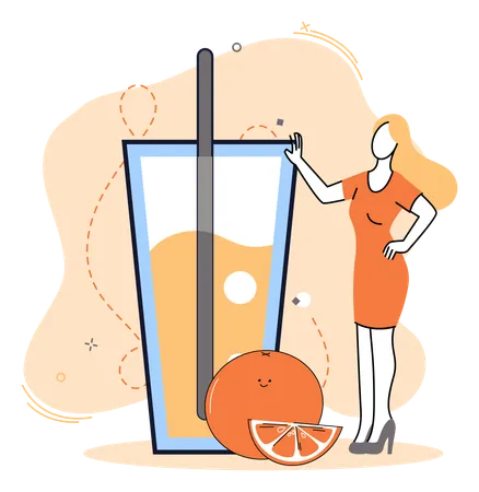 女性がレモンジュースを飲む  イラスト