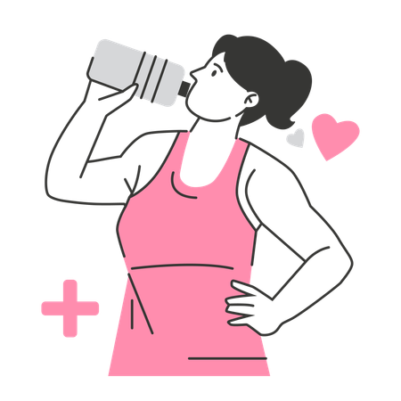 Woman drinks water after running  Illustration