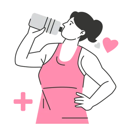 Woman drinks water after running  Illustration