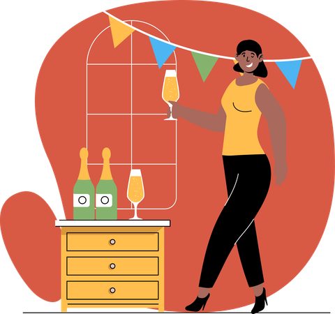 Woman drinks wine glass  Illustration