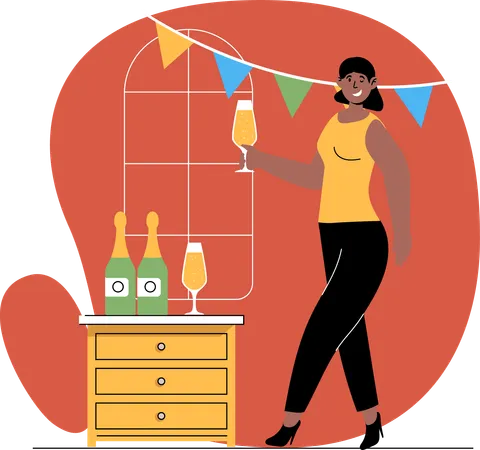 Woman drinks wine glass  Illustration