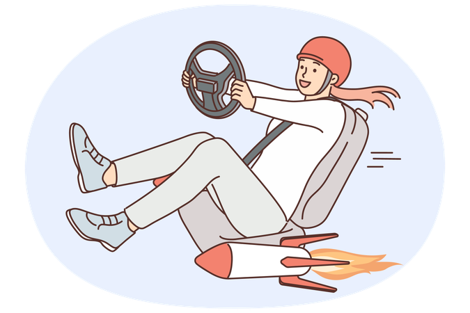 Woman drive fast in car with turbo  Illustration
