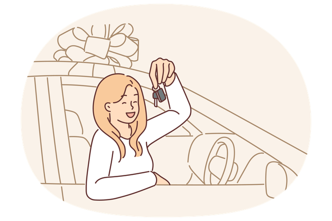 Woman driver with key to donated car sits behind wheel and brags about buying  Illustration