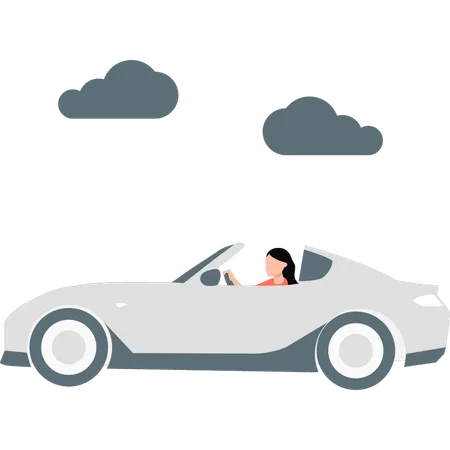 A Girl Is Driving A Car Illustration