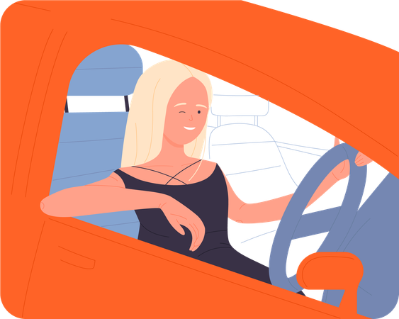 Woman driving car  イラスト