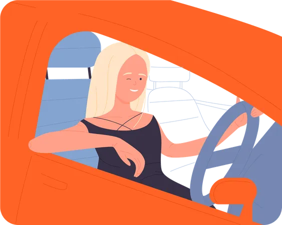 Woman driving car  Illustration