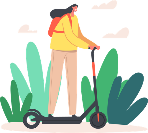 Woman Driving Electric Scooter Illustration