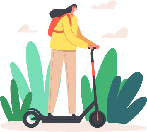 Woman Driving Electric Scooter Illustration