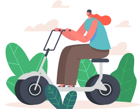 Woman Driving Electric Scooter  Illustration