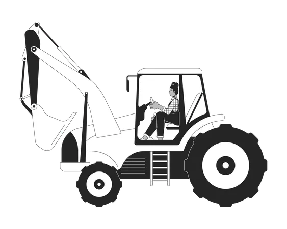 Woman driving excavator  Illustration