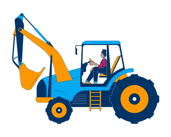 Woman driving excavator  Illustration