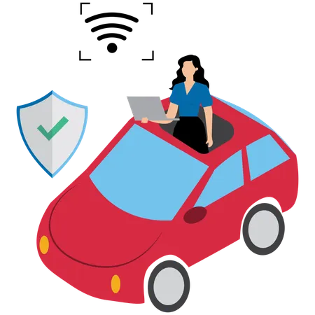 Woman driving Self-Driving Car System  Illustration