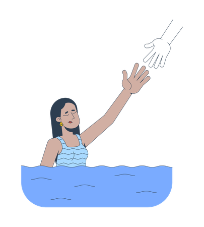 Woman drowning in depression while reaching out toward helping hand  Illustration