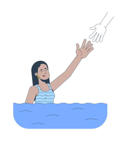 Woman drowning in depression while reaching out toward helping hand  Illustration