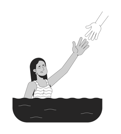 Woman drowning in depression while reaching out toward helping hand  Illustration