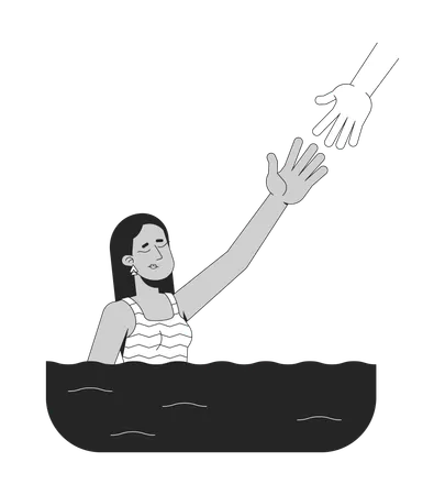 Woman drowning in depression while reaching out toward helping hand  Illustration