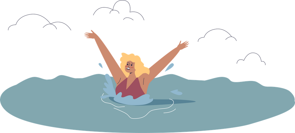 Woman drowning while swimming in sea Illustration