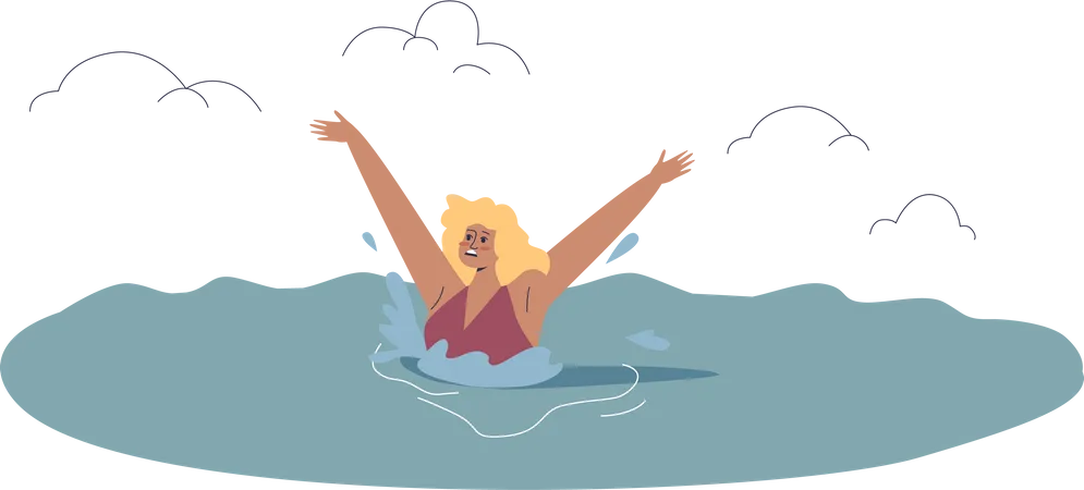 Woman drowning while swimming in sea Illustration