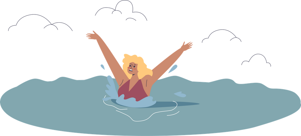 Woman drowning while swimming in sea  Illustration