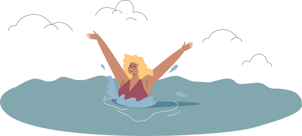 Woman drowning while swimming in sea  Illustration