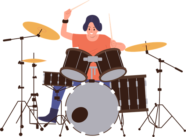 Woman drummer playing drum  Illustration