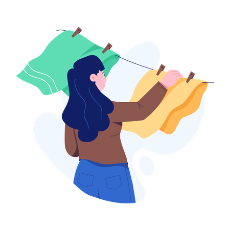 Woman Drying Clothes on rope  Illustration