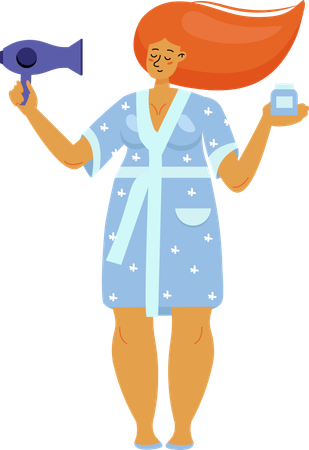 Woman drying hair  Illustration